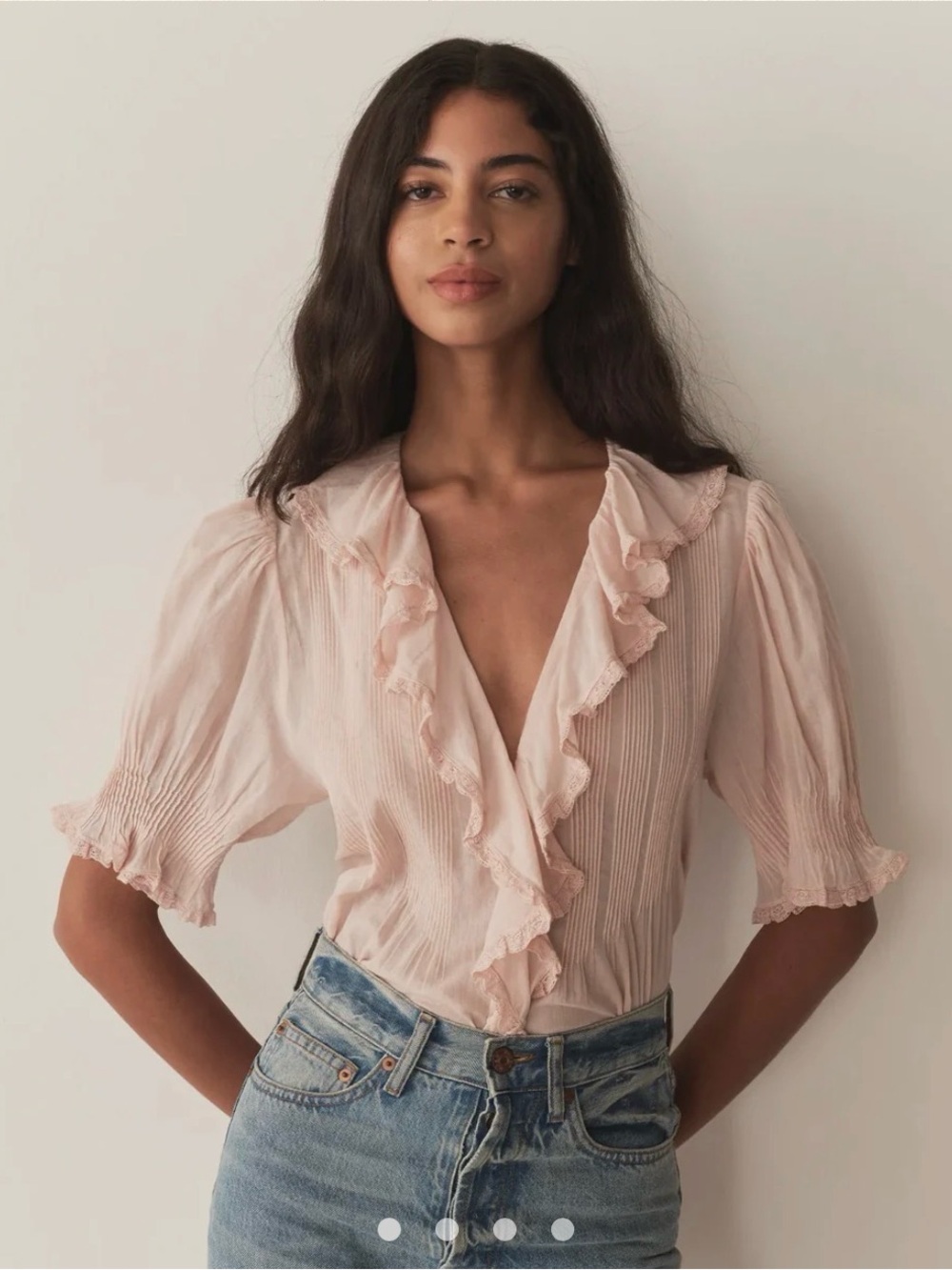 Doen Blush Ruffle V-Neck Blouse